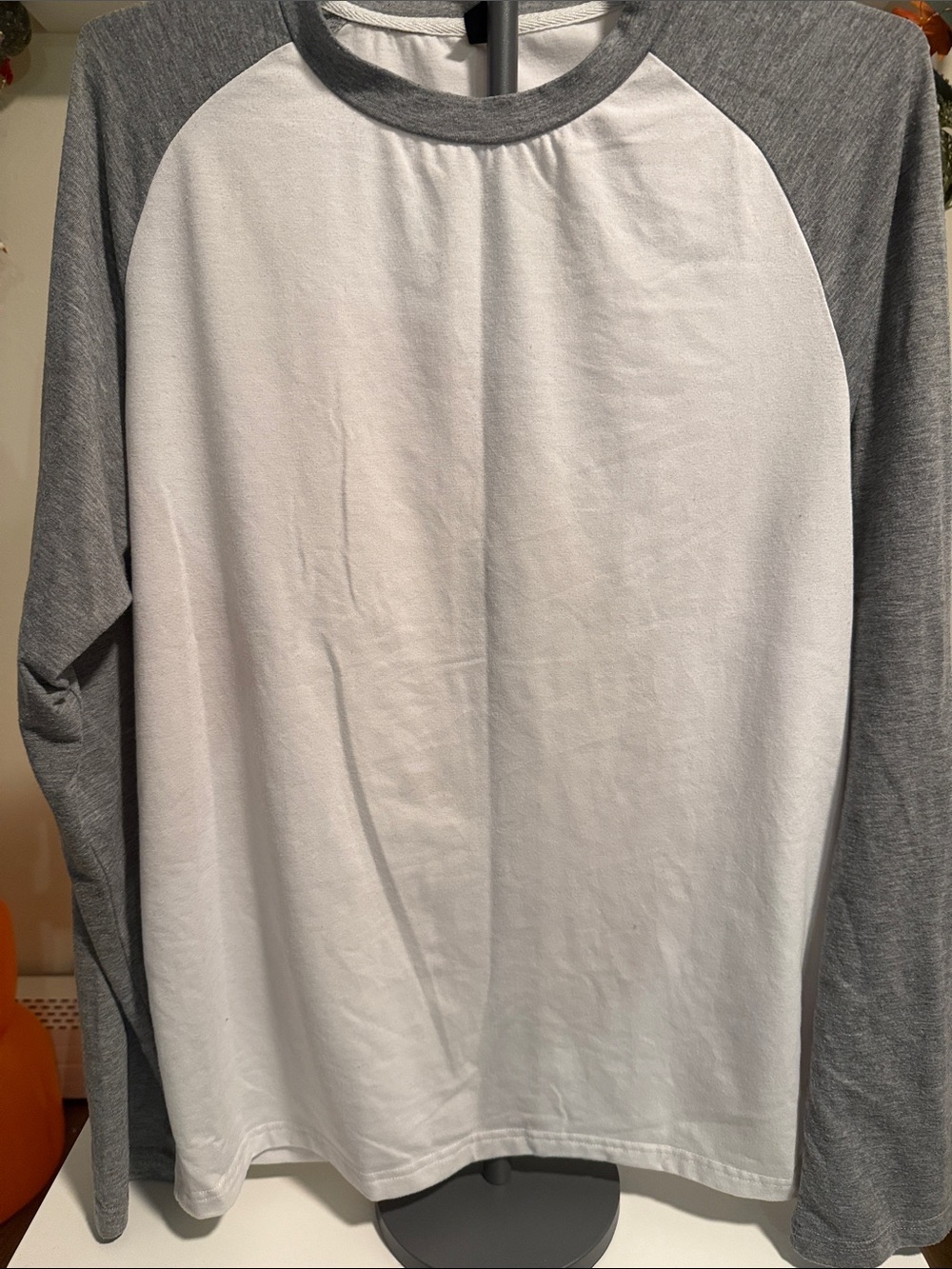 Men's Raglan Long-Sleeve Shirt - White with Gray Sleeves